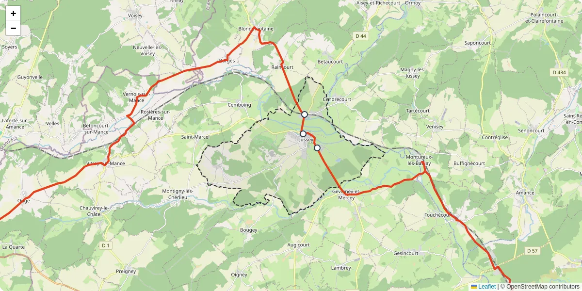 Carte du réseau de transport en commun à Jussey - lignes de bus et arrêts