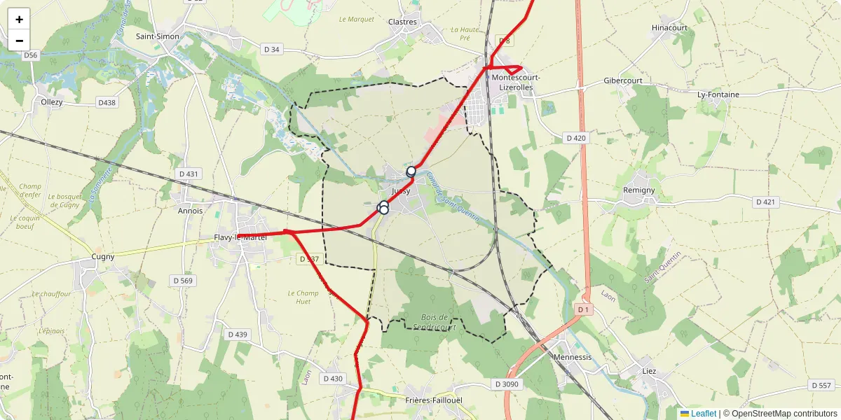 Carte du réseau de transport en commun à Jussy - lignes de bus et arrêts