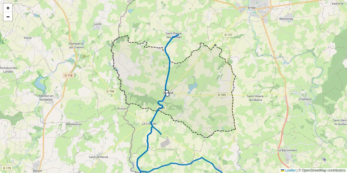 Carte du réseau de transport en commun à Juvigné - lignes de bus et arrêts
