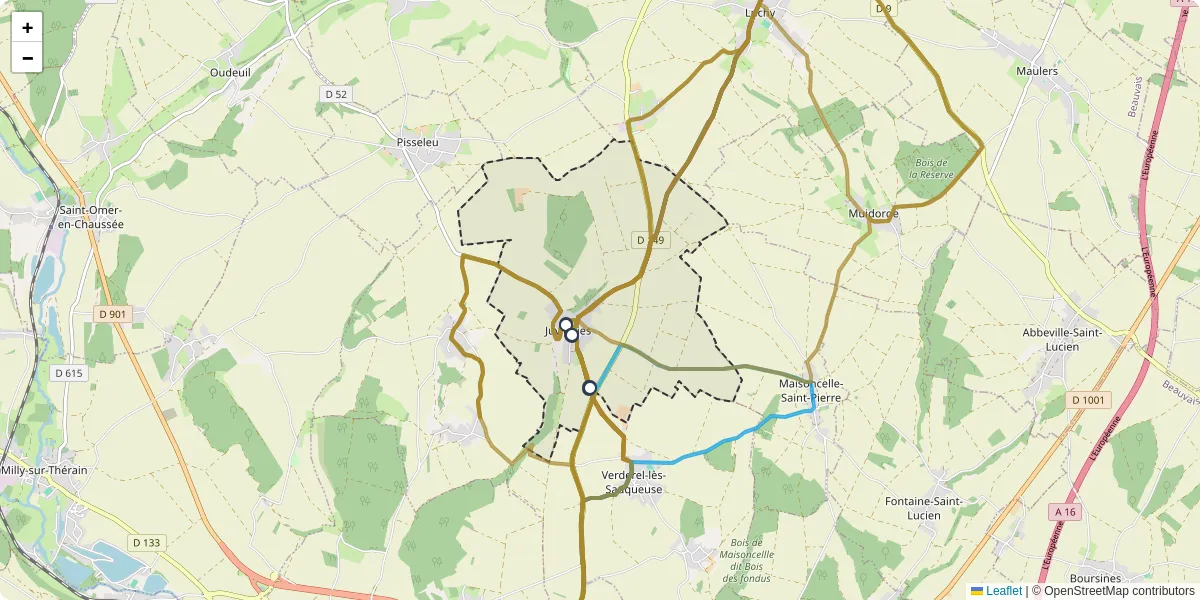 Carte du réseau de transport en commun à Juvignies - lignes de bus et arrêts