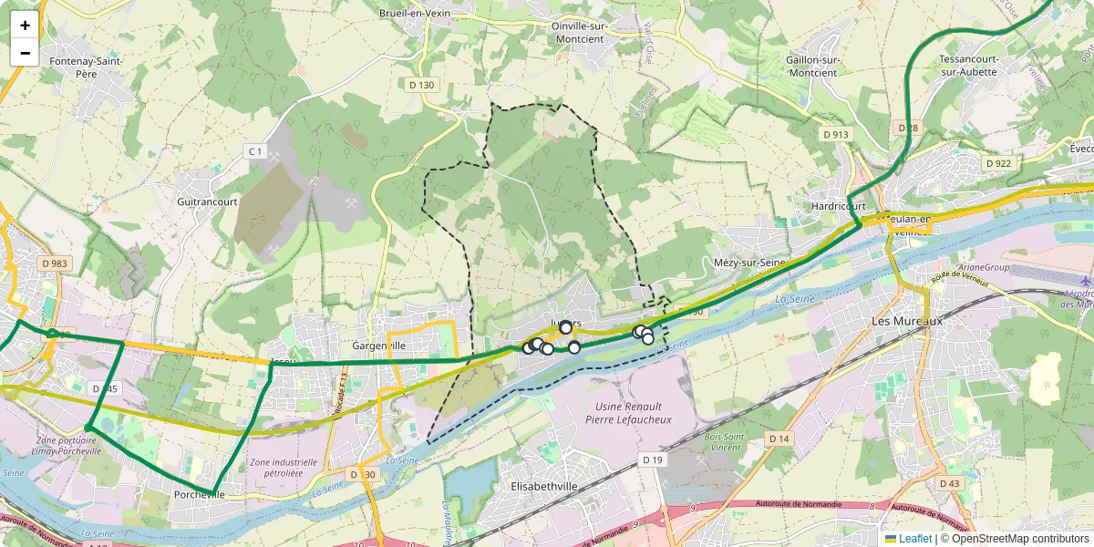 Carte du réseau de transport en commun à Juziers - lignes de bus et arrêts