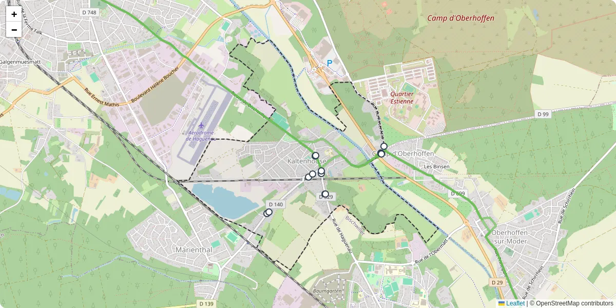 Carte du réseau de transport en commun à Kaltenhouse - lignes de bus et arrêts