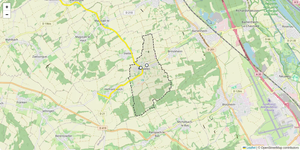 Carte du réseau de transport en commun à Kappelen - lignes de bus et arrêts