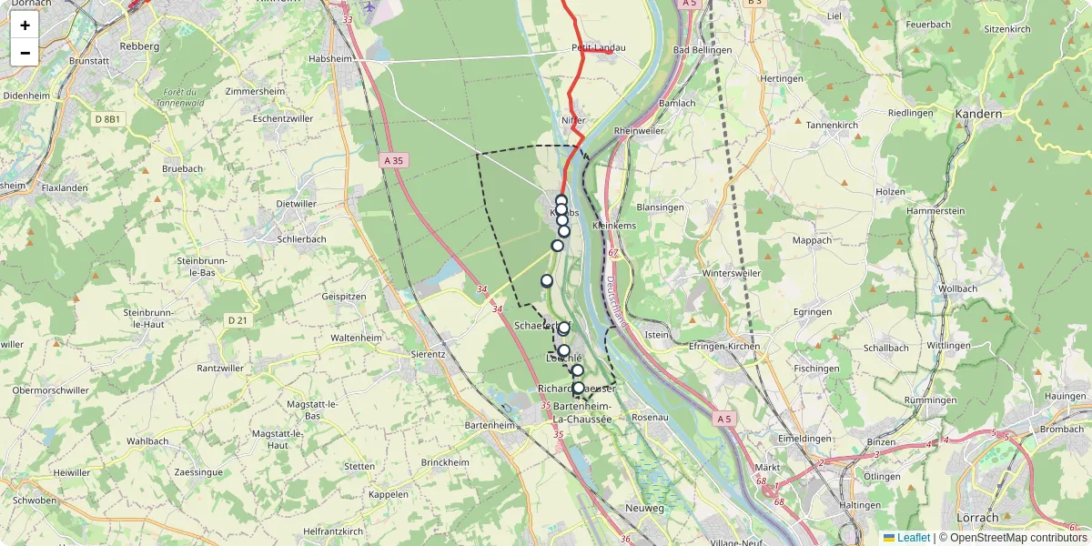 Carte du réseau de transport en commun à Kembs - lignes de bus et arrêts