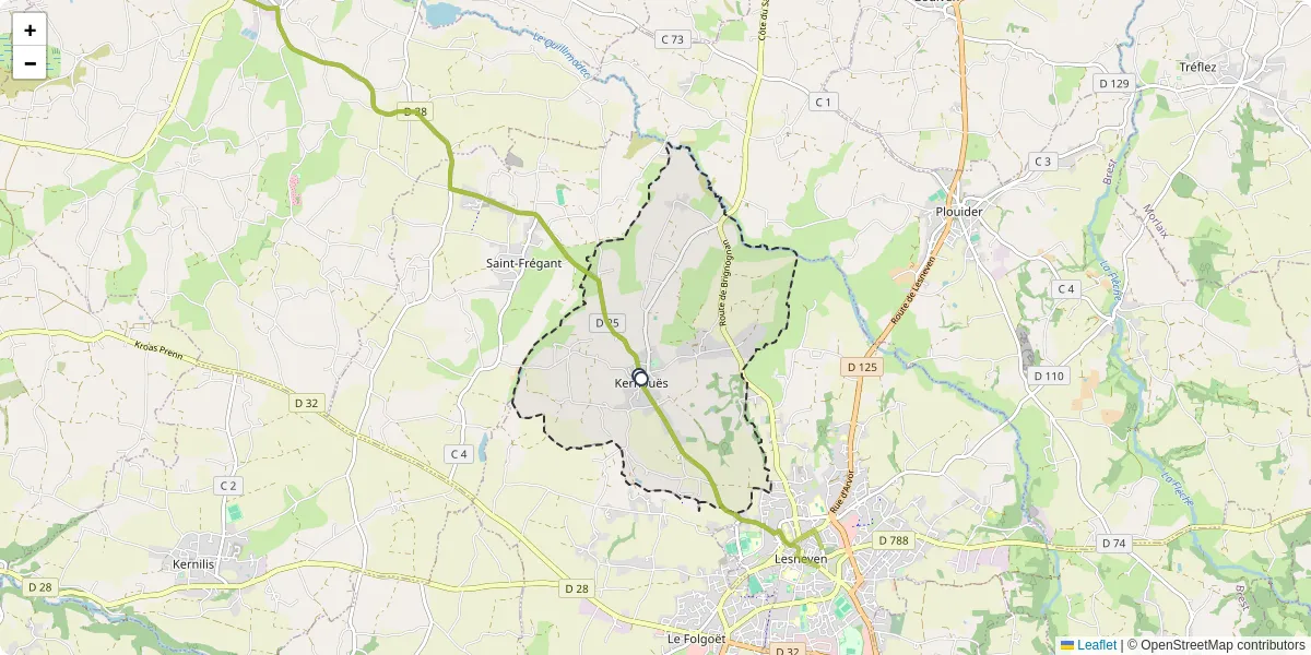 Carte du réseau de transport en commun à Kernouës - lignes de bus et arrêts