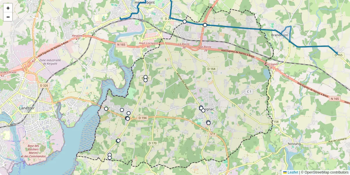 Carte du réseau de transport en commun à Kervignac - lignes de bus et arrêts