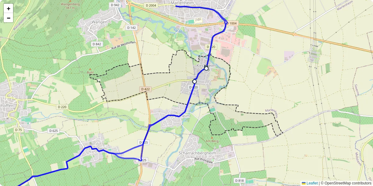 Carte du réseau de transport en commun à Kirchheim - lignes de bus et arrêts