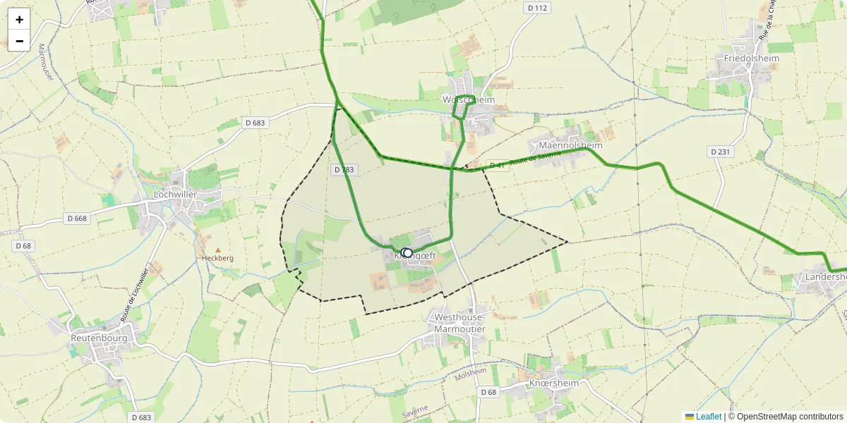 Carte du réseau de transport en commun à Kleingœft - lignes de bus et arrêts