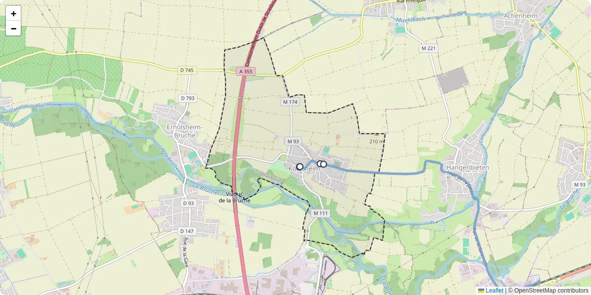 Carte du réseau de transport en commun à Kolbsheim - lignes de bus et arrêts