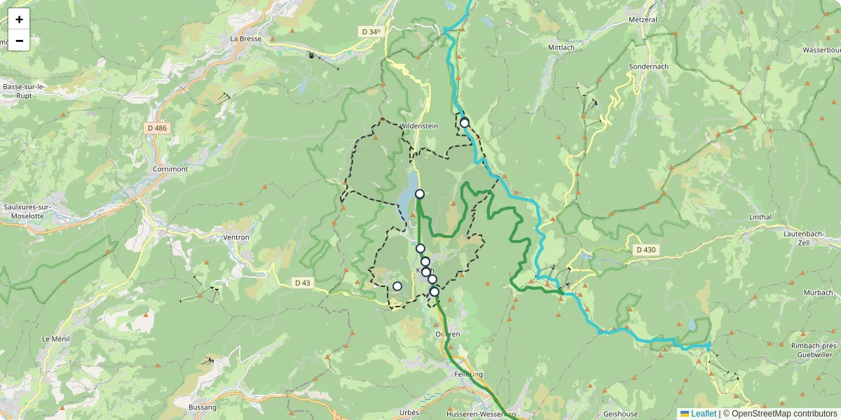 Carte du réseau de transport en commun à Kruth - lignes de bus et arrêts