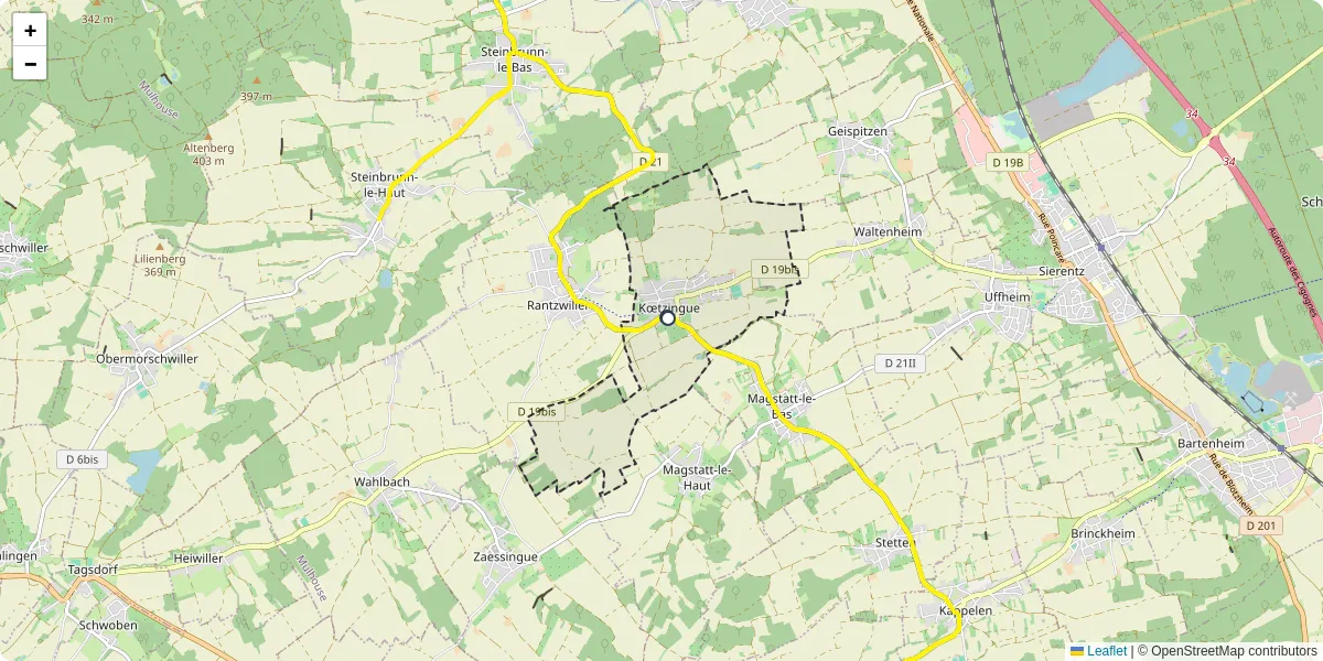 Carte du réseau de transport en commun à Kœtzingue - lignes de bus et arrêts
