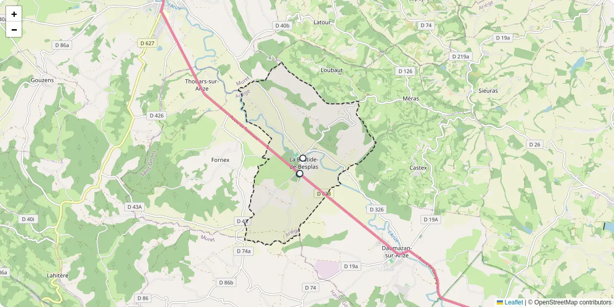 Carte du réseau de transport en commun à La Bastide-de-Besplas - lignes de bus et arrêts