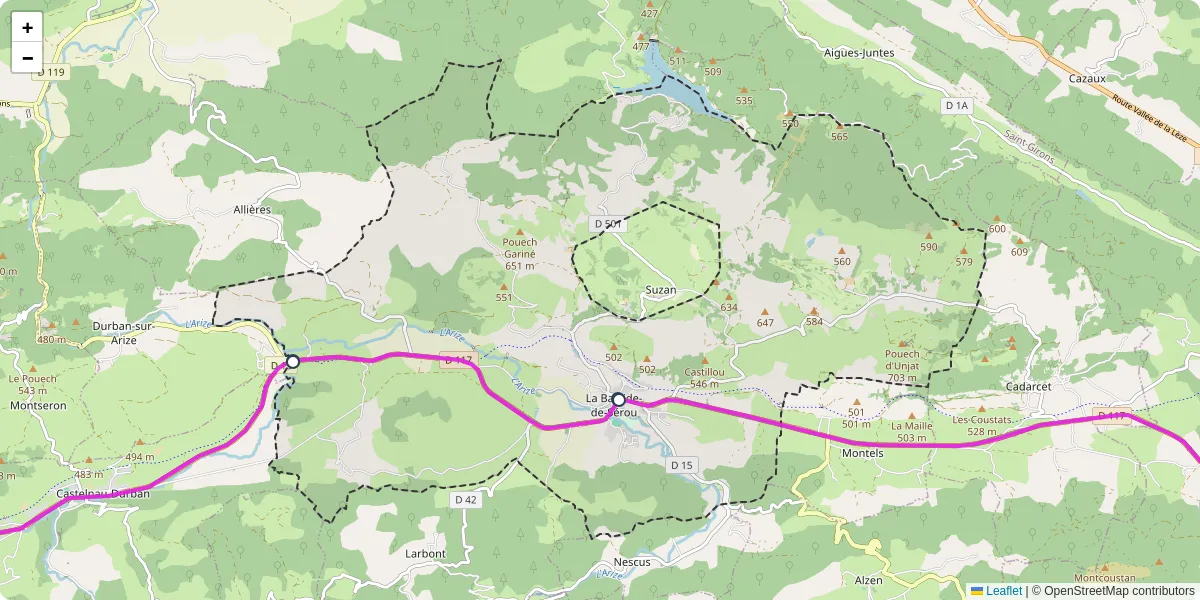 Carte du réseau de transport en commun à La Bastide-de-Sérou - lignes de bus et arrêts