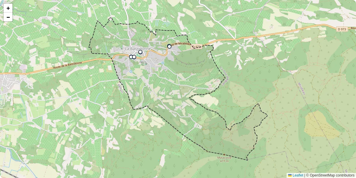 Carte du réseau de transport en commun à La Bastidonne - lignes de bus et arrêts