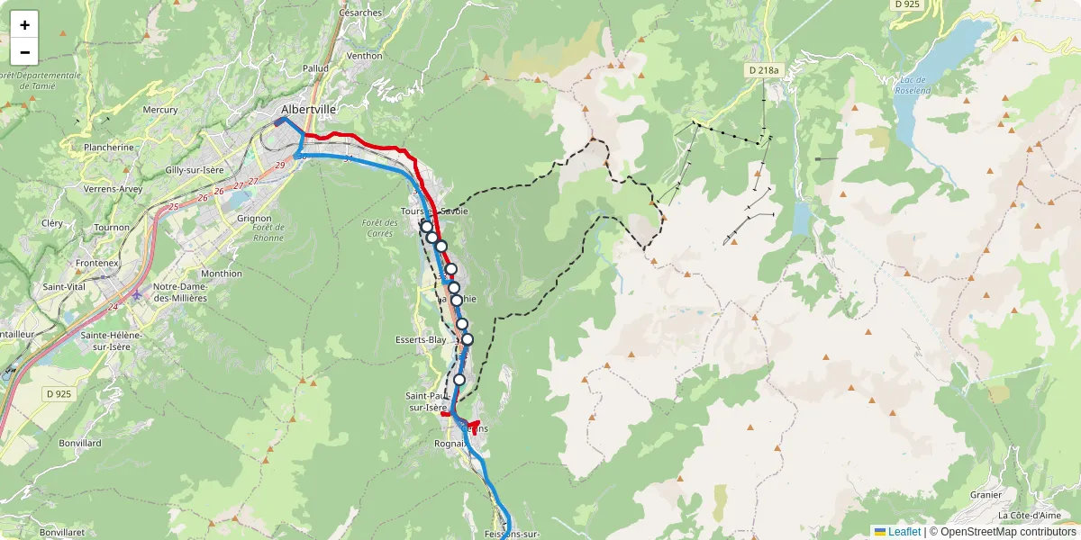 Carte du réseau de transport en commun à La Bâthie - lignes de bus et arrêts