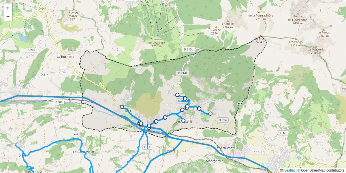 Carte du réseau de transport en commun à La Bâtie-Neuve - lignes de bus et arrêts