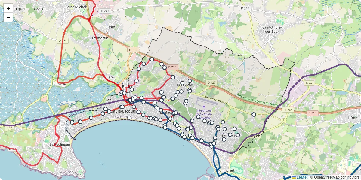 Carte du réseau de transport en commun à La Baule-Escoublac - lignes de bus et arrêts