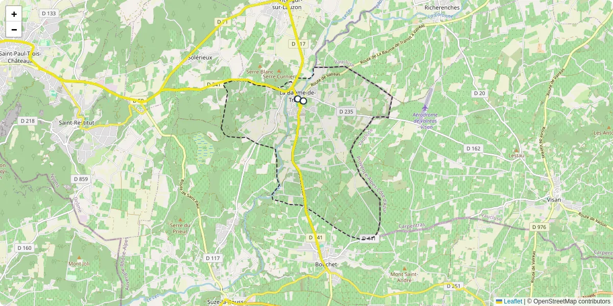Carte du réseau de transport en commun à La Baume-de-Transit - lignes de bus et arrêts