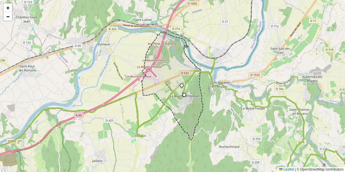 Carte du réseau de transport en commun à La Baume-d'Hostun - lignes de bus et arrêts
