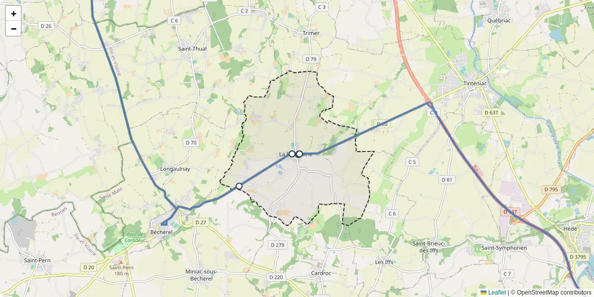 Carte du réseau de transport en commun à La Baussaine - lignes de bus et arrêts