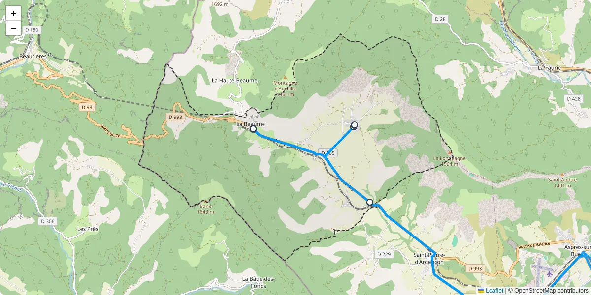 Carte du réseau de transport en commun à La Beaume - lignes de bus et arrêts