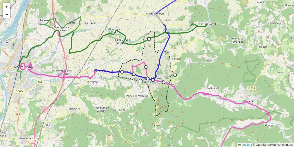 Carte du réseau de transport en commun à La Bégude-de-Mazenc - lignes de bus et arrêts