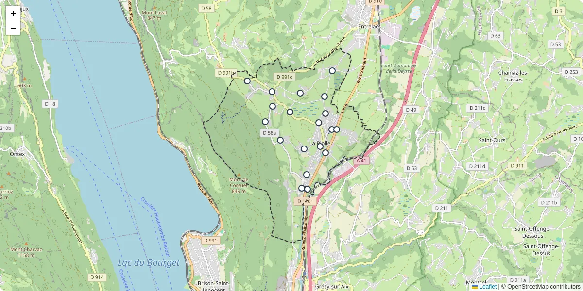 Carte du réseau de transport en commun à La Biolle - lignes de bus et arrêts