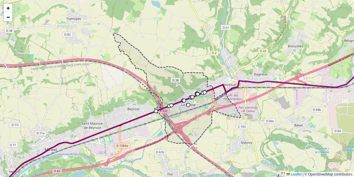 Carte du réseau de transport en commun à La Boisse - lignes de bus et arrêts