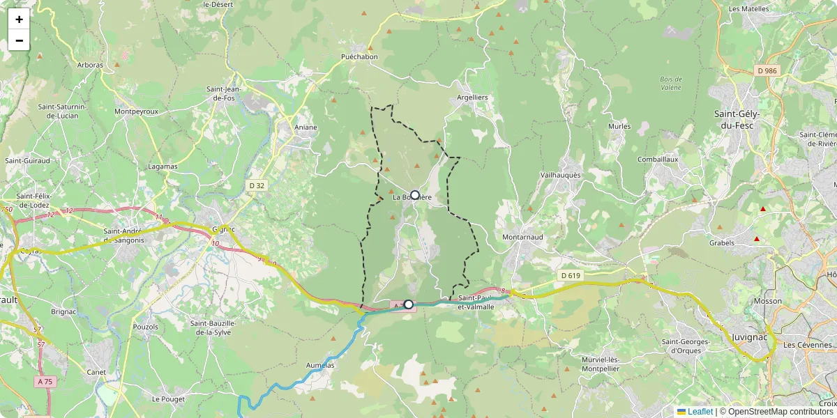 Carte du réseau de transport en commun à La Boissière - lignes de bus et arrêts