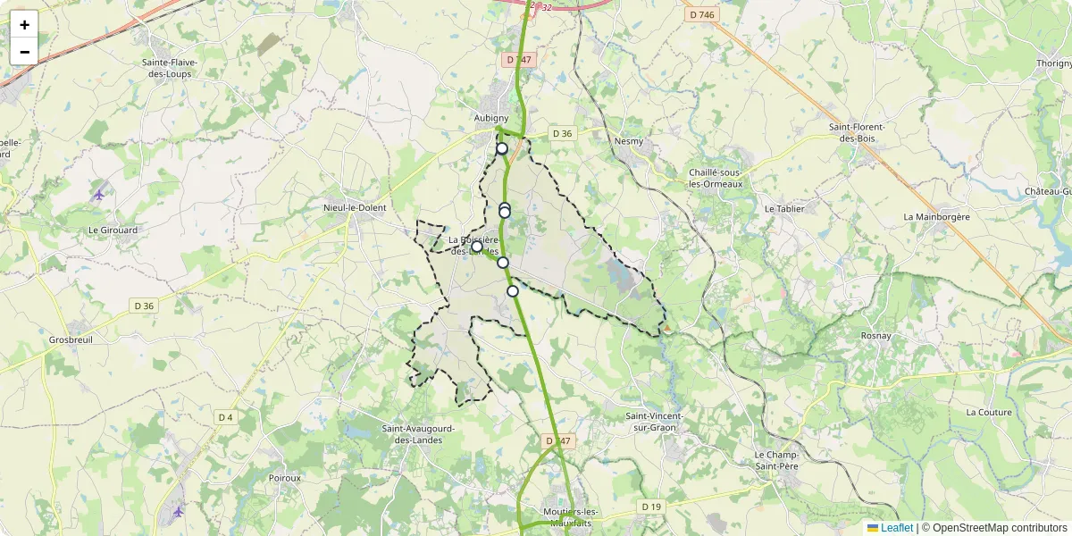 Carte du réseau de transport en commun à La Boissière-des-Landes - lignes de bus et arrêts