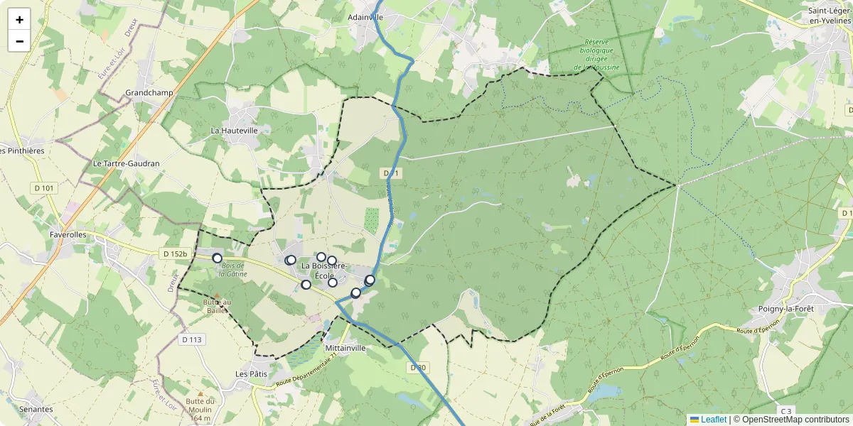 Carte du réseau de transport en commun à La Boissière-École - lignes de bus et arrêts