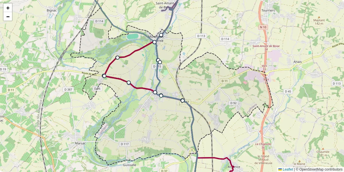 Carte du réseau de transport en commun à La Boixe - lignes de bus et arrêts