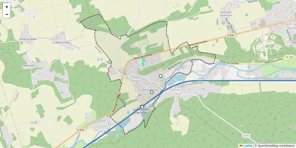 Carte du réseau de transport en commun à La Bonneville-sur-Iton - lignes de bus et arrêts