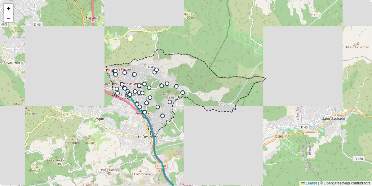 Carte du réseau de transport en commun à La Bouilladisse - lignes de bus et arrêts