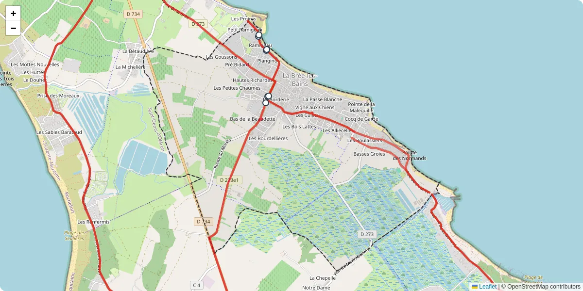 Carte du réseau de transport en commun à La Brée-les-Bains - lignes de bus et arrêts