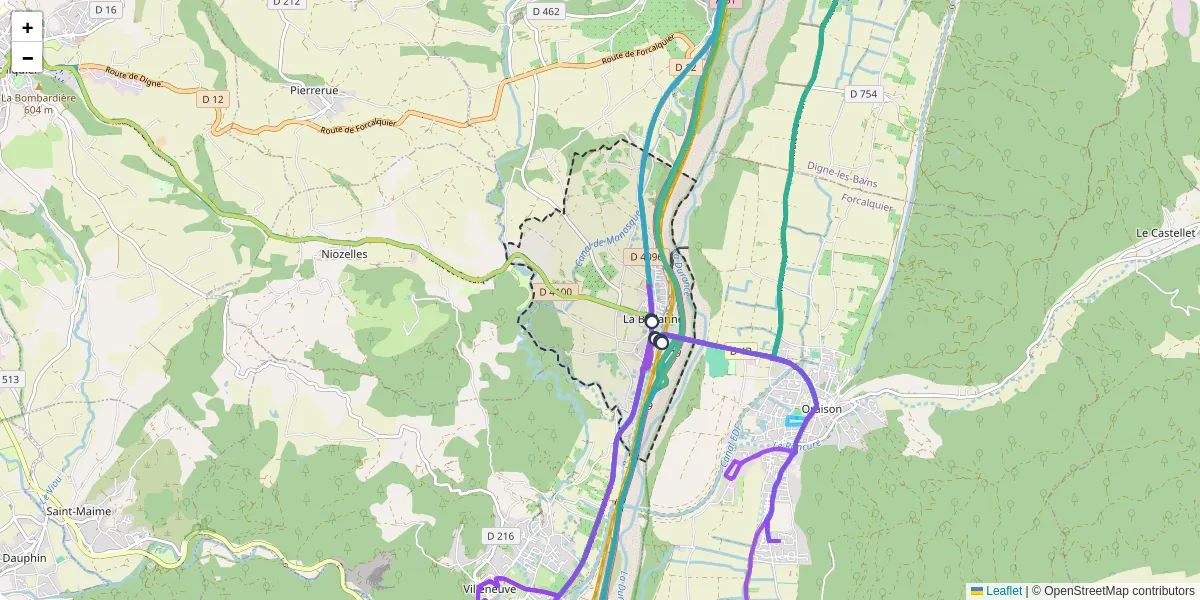Carte du réseau de transport en commun à La Brillanne - lignes de bus et arrêts