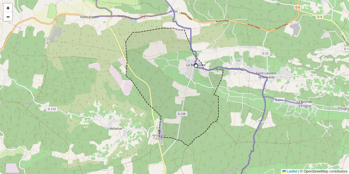 Carte du réseau de transport en commun à La Bruguière - lignes de bus et arrêts