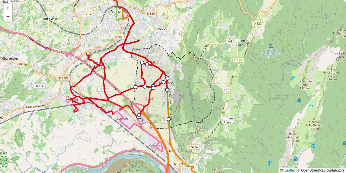 Carte du réseau de transport en commun à La Buisse - lignes de bus et arrêts