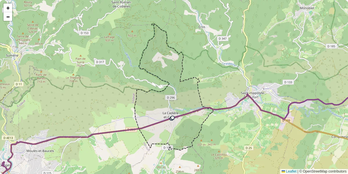 Carte du réseau de transport en commun à La Cadière-et-Cambo - lignes de bus et arrêts