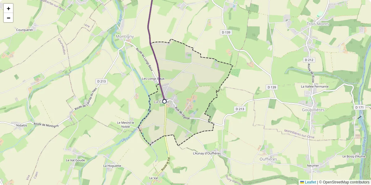 Carte du réseau de transport en commun à La Caine - lignes de bus et arrêts