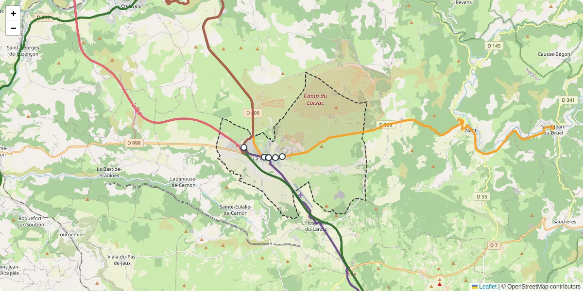 Carte du réseau de transport en commun à La Cavalerie - lignes de bus et arrêts