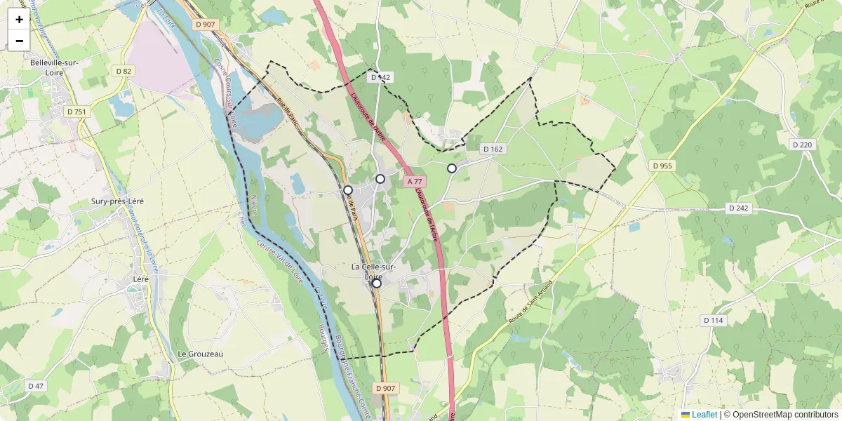 Carte du réseau de transport en commun à La Celle-sur-Loire - lignes de bus et arrêts
