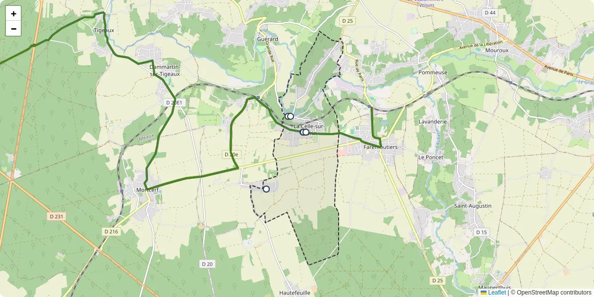 Carte du réseau de transport en commun à La Celle-sur-Morin - lignes de bus et arrêts
