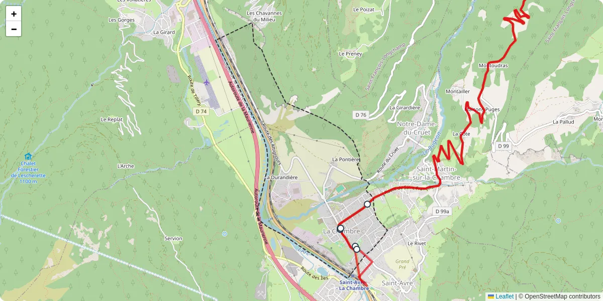 Carte du réseau de transport en commun à La Chambre - lignes de bus et arrêts