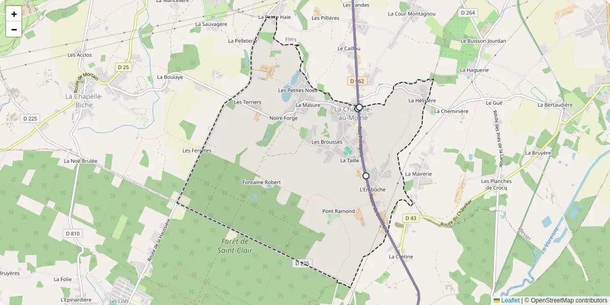 Carte du réseau de transport en commun à La Chapelle-au-Moine - lignes de bus et arrêts