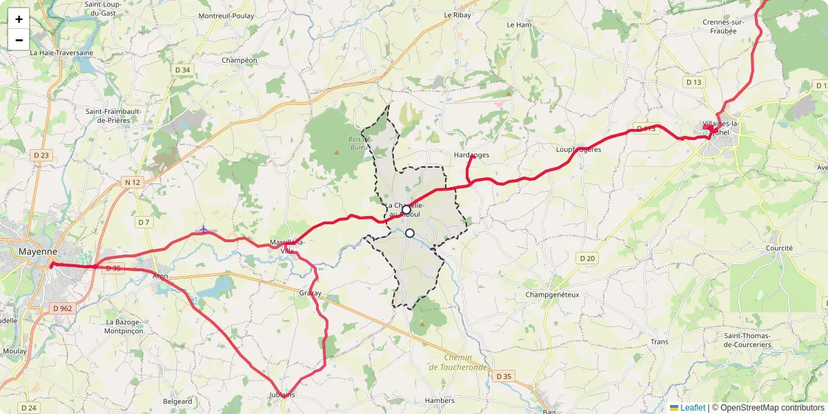 Carte du réseau de transport en commun à La Chapelle-au-Riboul - lignes de bus et arrêts