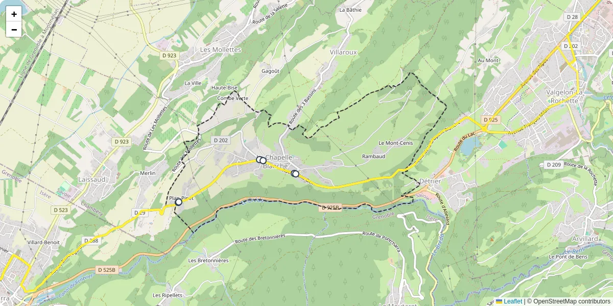 Carte du réseau de transport en commun à La Chapelle-Blanche - lignes de bus et arrêts