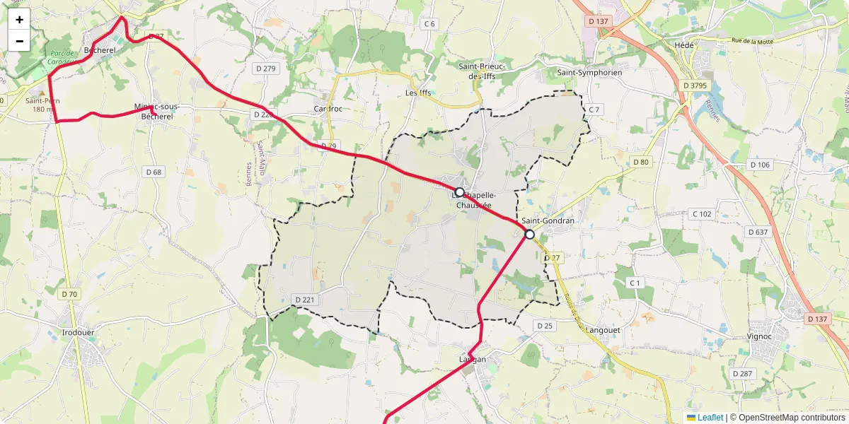 Carte du réseau de transport en commun à La Chapelle-Chaussée - lignes de bus et arrêts