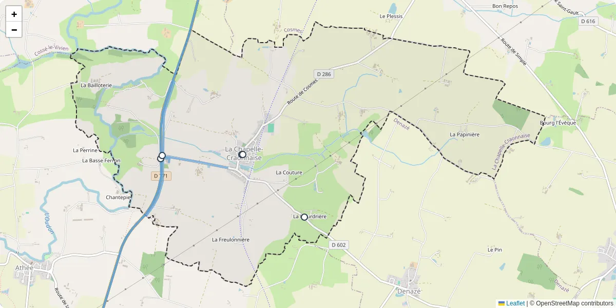 Carte du réseau de transport en commun à La Chapelle-Craonnaise - lignes de bus et arrêts