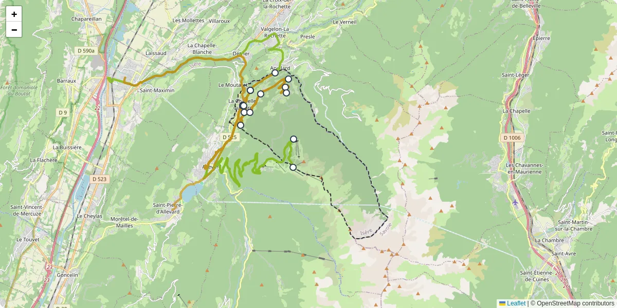 Carte du réseau de transport en commun à La Chapelle-du-Bard - lignes de bus et arrêts